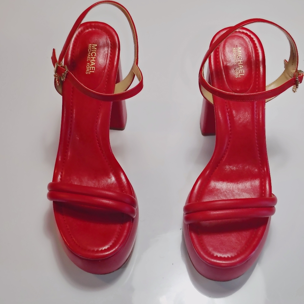 Michael Kors Red Platform Block Heel Sandals Size 11